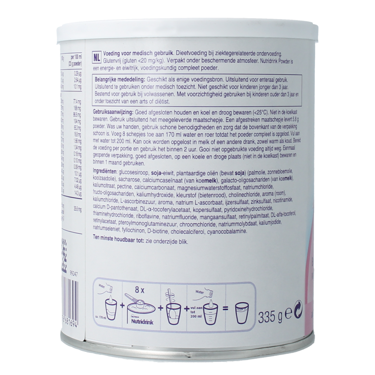 Nutridrink Aardbei poeder 335.00 Gram