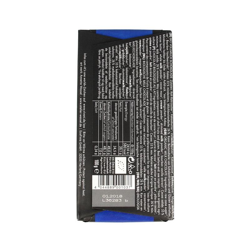 Vivani Chocolade melk delicaat bio 100 Gram