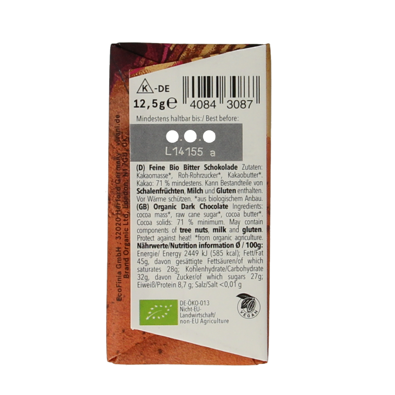 Vivani Chocolade minibars puur 71% bio 12.5 Gram