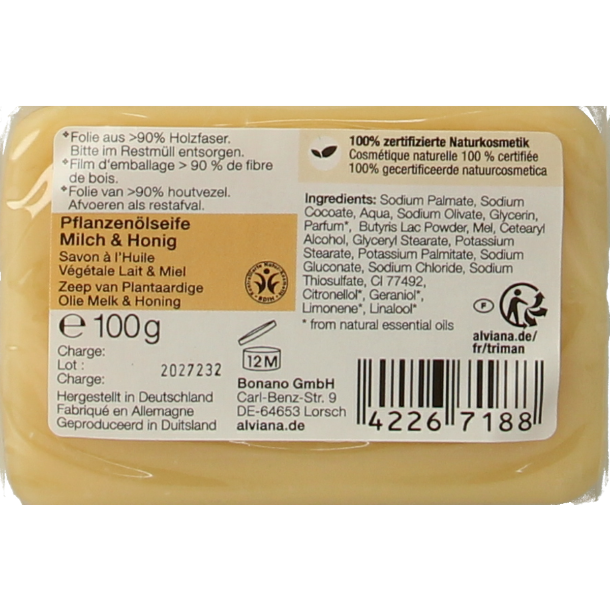 Alviana Melk & honingzeep  100.00 Gram
