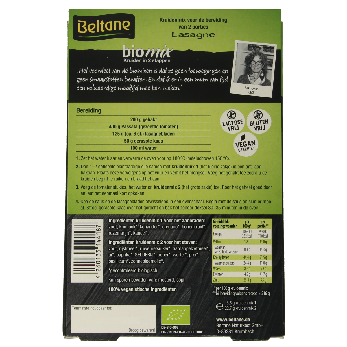 Beltane Lasagne bio 26.00 Gram