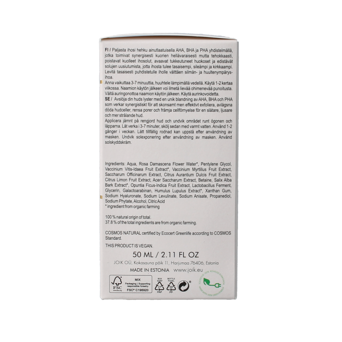 Joik Organics Re-boost glow peeling mask resurfacing 50.00 Milliliter