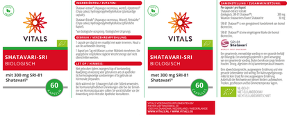 Vitals Shatavari-SRI Biologisch 60c 60.00 Capsules