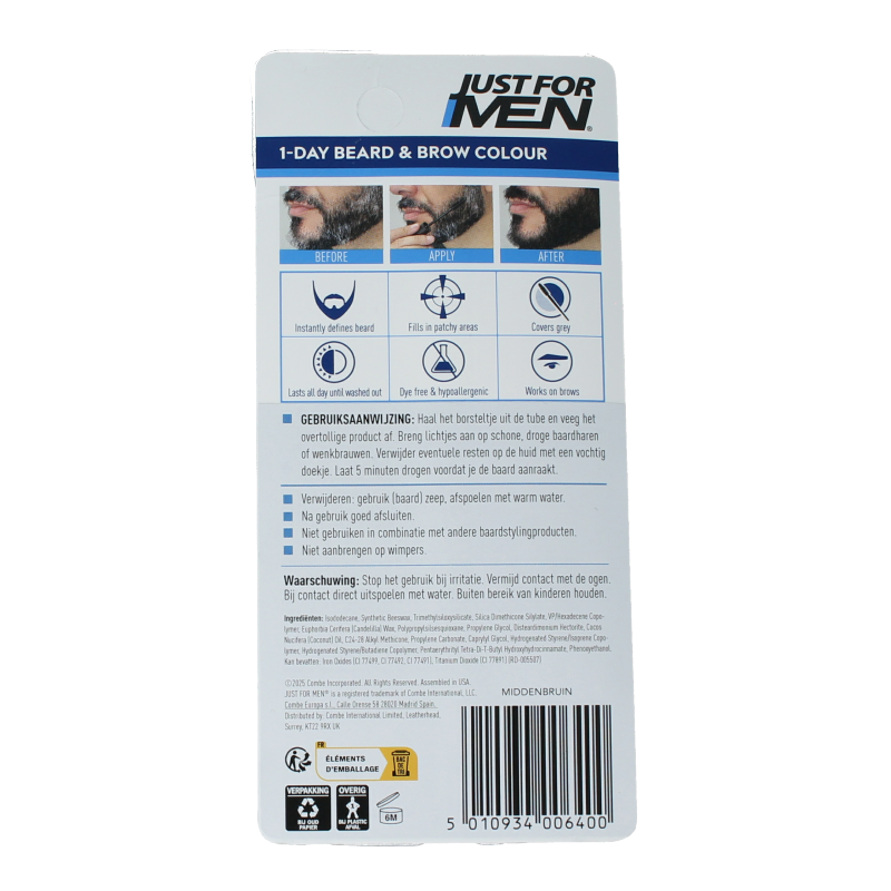 Just For Men Baard / wenkbrauw midden bruin 9 Milliliter