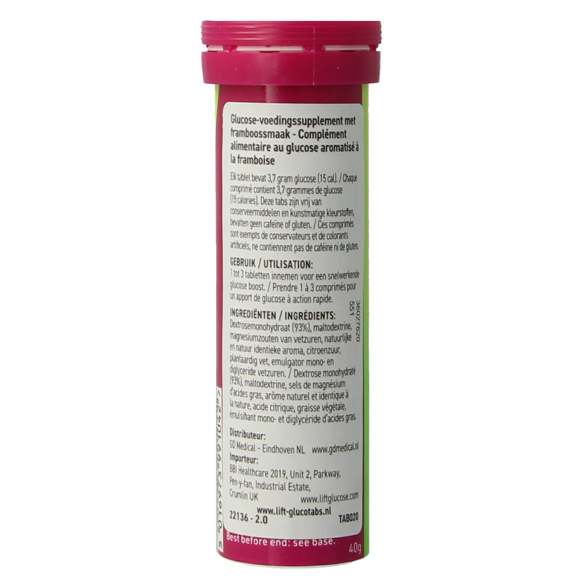 Lift LIFT GlucoTabs raspberry/framboos buisje  10.00 Tabletten
