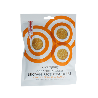 Clearspring Bruine rijstcracker met sesam & tamari bio 40.00 Gram