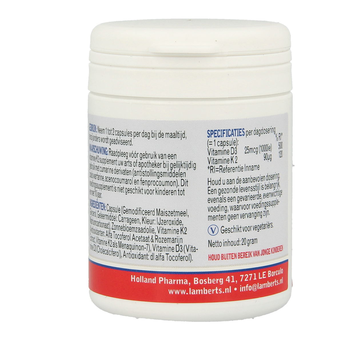 Lamberts Vitamine D3 1000IE 25mcg en K2 90mcg 60.00 Capsules