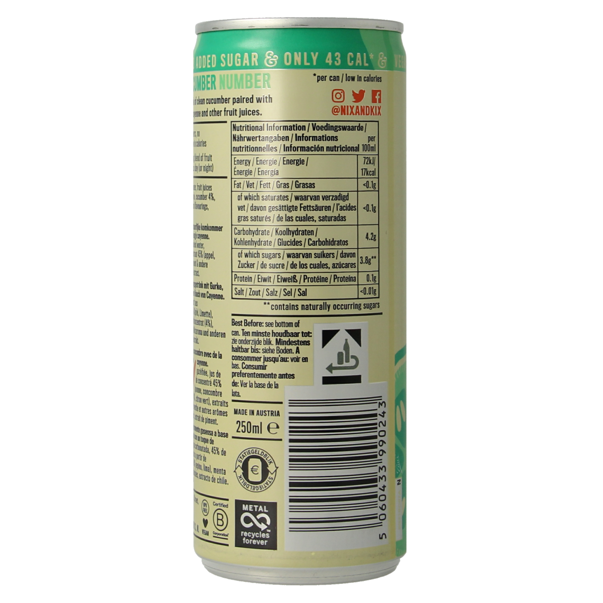 Nix & Kix Cucumber mint blikje 250.00 Milliliter