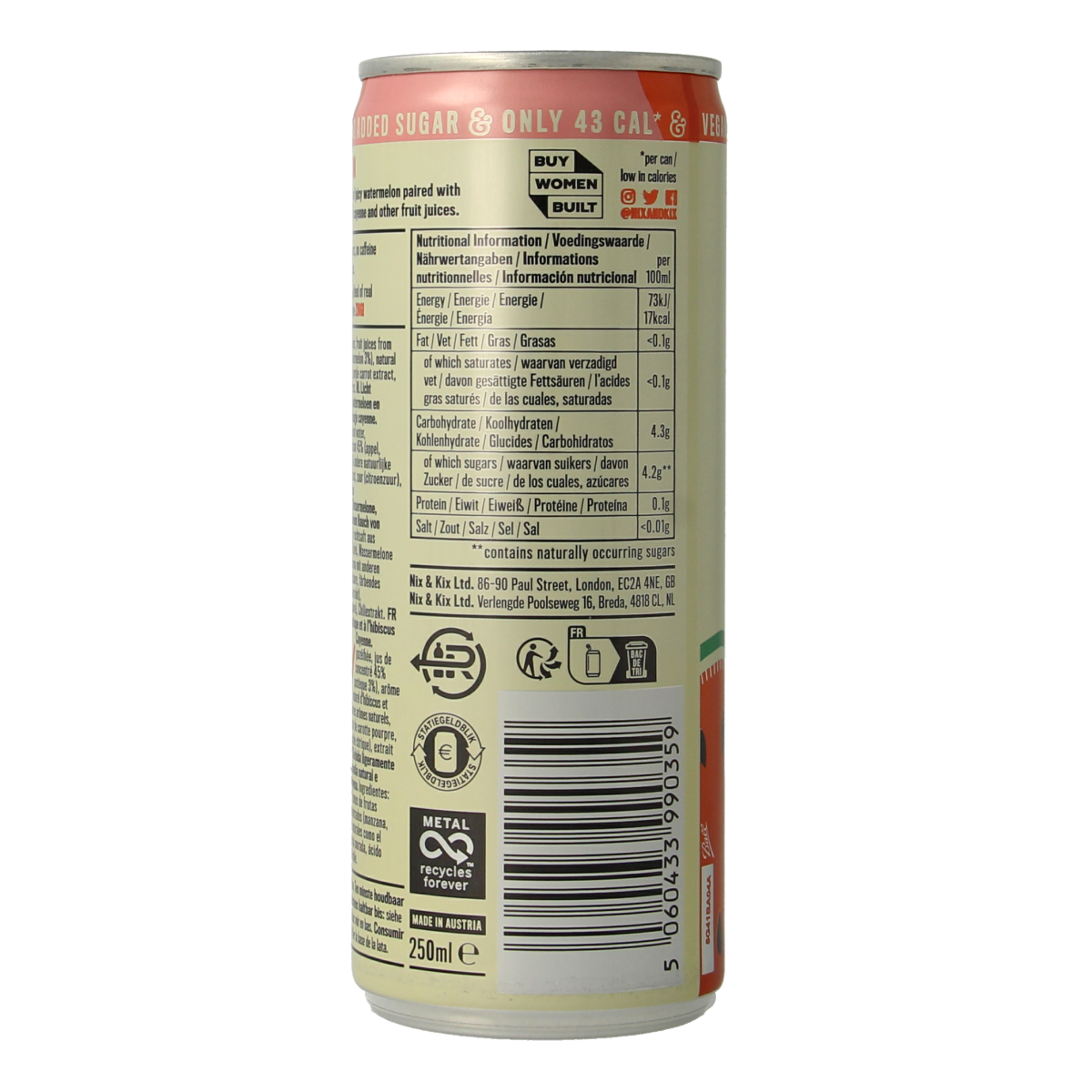 Nix & Kix Watermelon hibiscus blikje 250.00 Milliliter