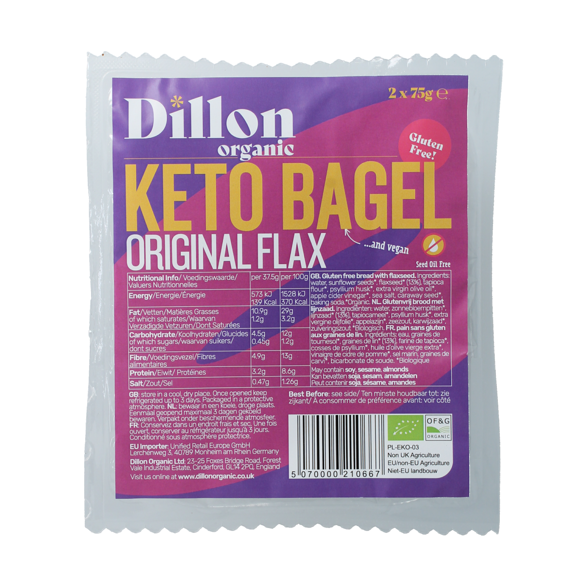 Dillon Organic Bagel lijnzaad glutenvrij bio demeter 150.00 Gram