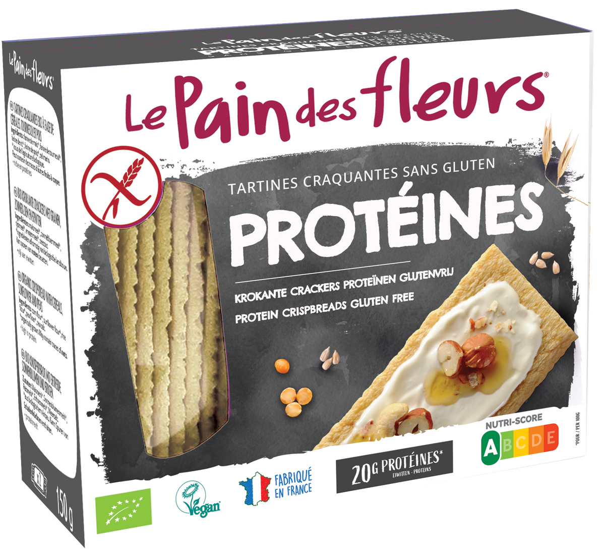 Pain Des Fleurs Krokante crackers proteine glutenvrij bio 150.00 Gram