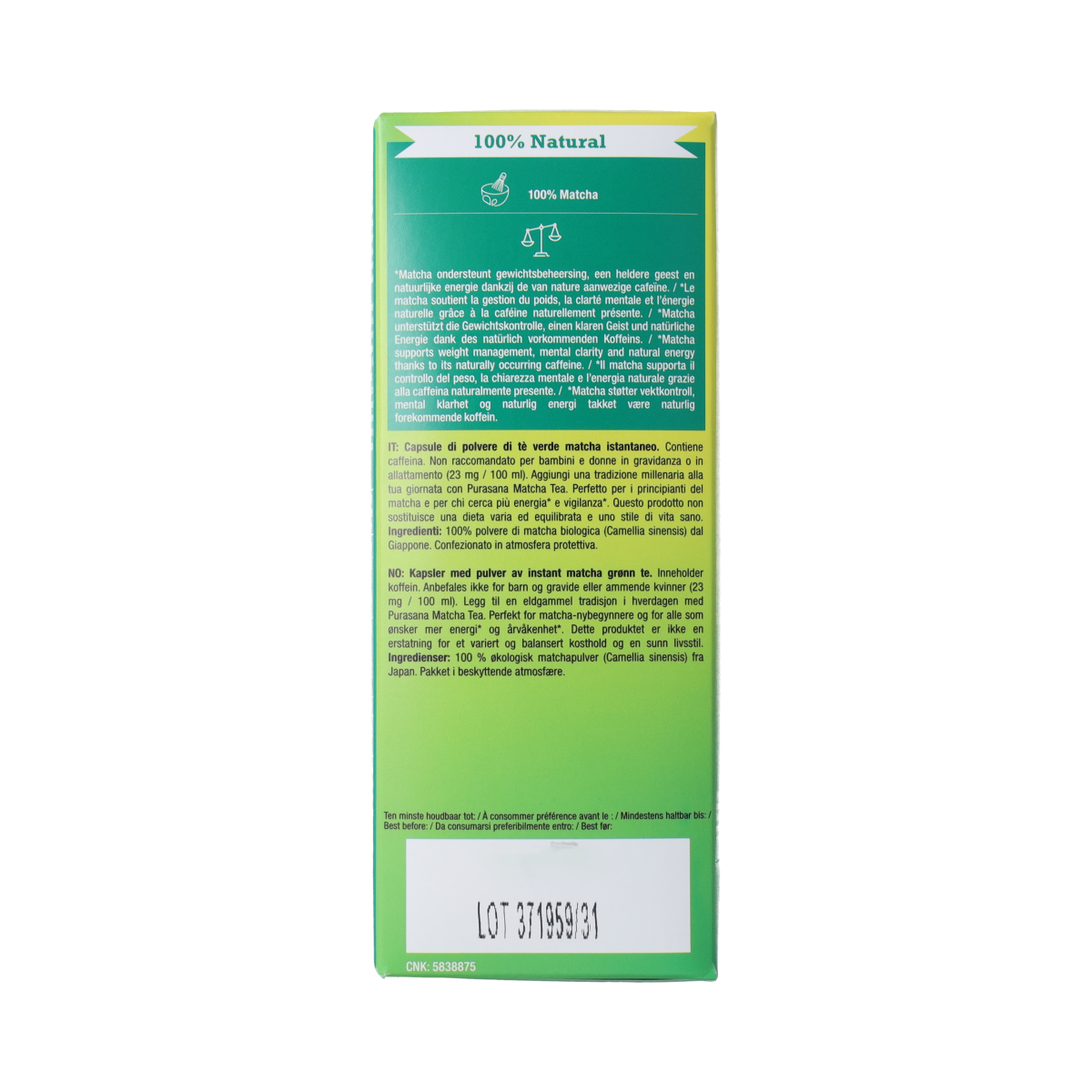 Purasana Instant Matcha Thee Capsules 16x1,5g bio  16.00 Capsules