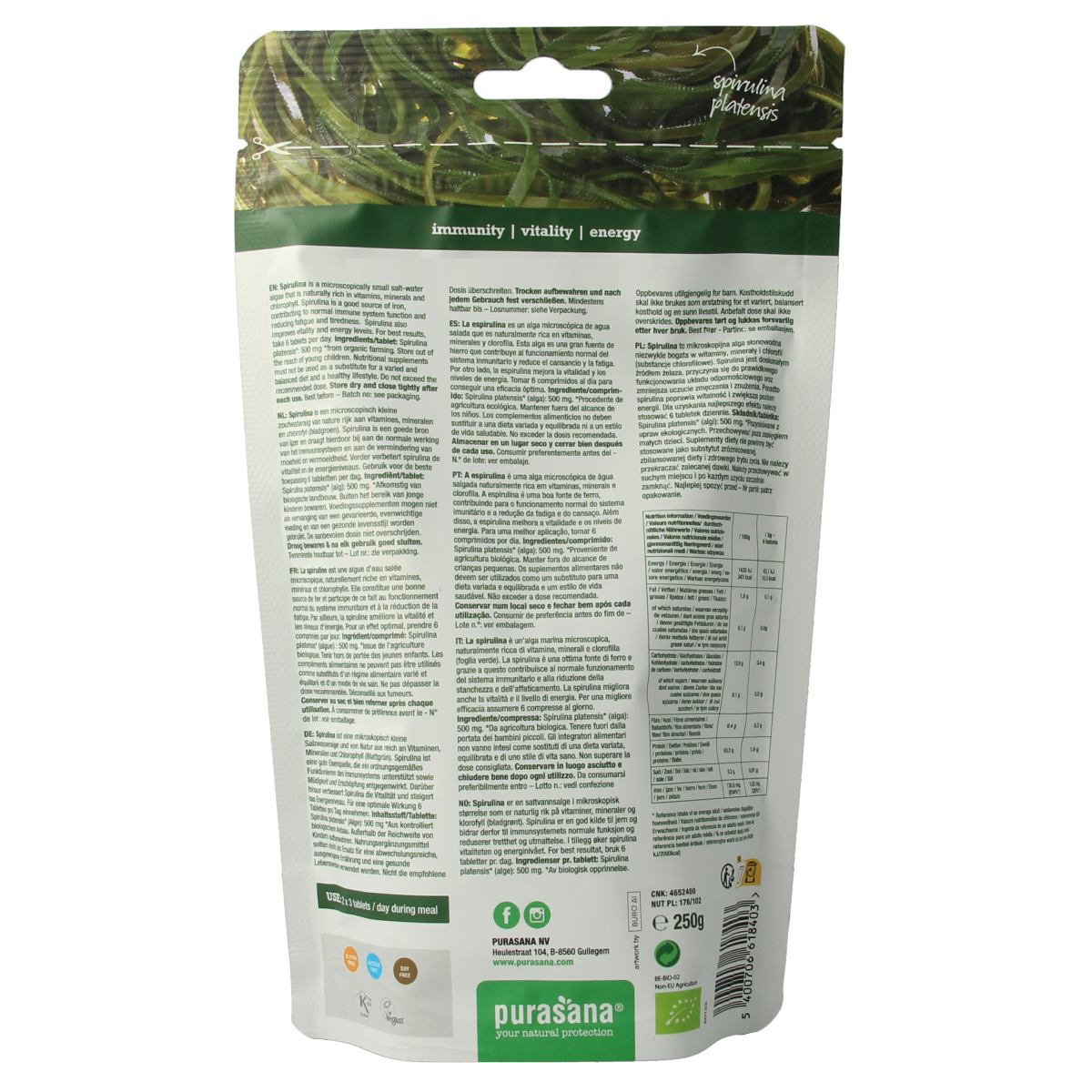 Purasana Spirulina 500mg bio 500.00 Tabletten