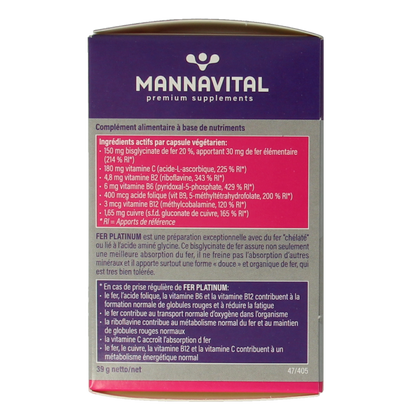 Mannavital IJzer platinum 60 Vegetarische capsules