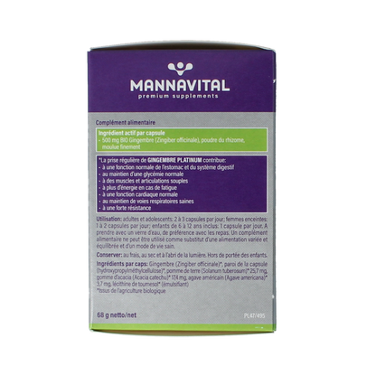 Mannavital Gember platinum bio 90 Vegetarische capsules