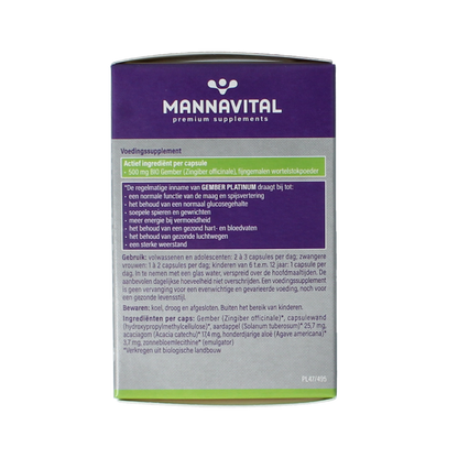 Mannavital Gember platinum bio 90 Vegetarische capsules