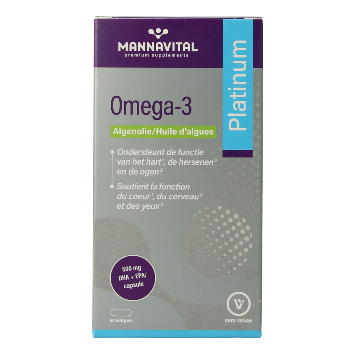 Mannavital Omega-3 algenolie platinum 60.00 Softgels