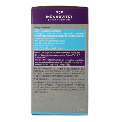 Mannavital Omega-3 algenolie platinum 60.00 Softgels