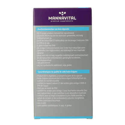 Mannavital Omega-3 algenolie platinum 60.00 Softgels