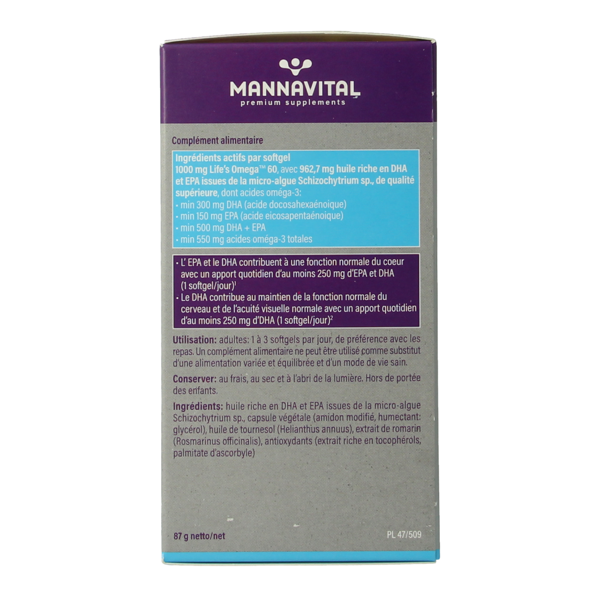 Mannavital Omega-3 algenolie platinum 60.00 Softgels