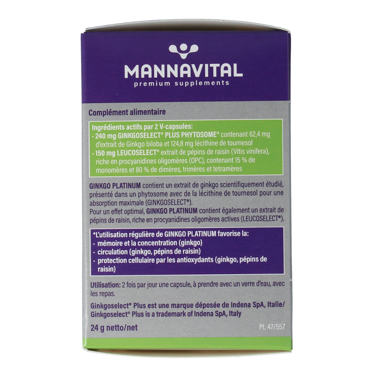 Mannavital Ginkgo platinum 60.00 Vegetarische capsules