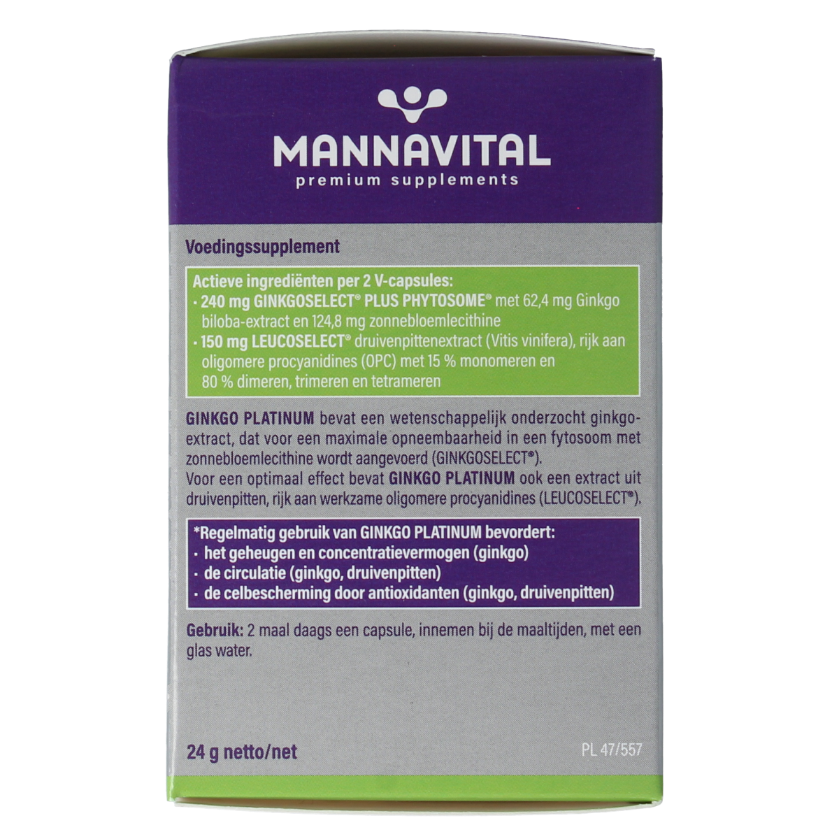 Mannavital Ginkgo platinum 60.00 Vegetarische capsules