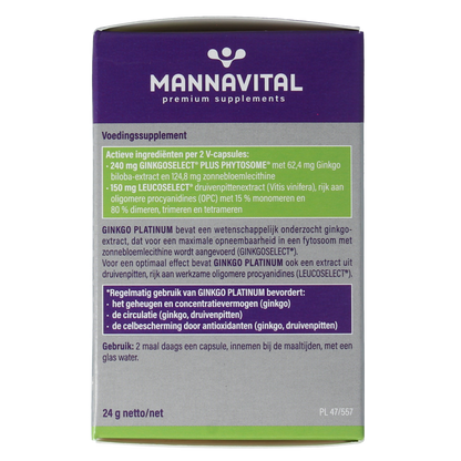 Mannavital Ginkgo platinum 60.00 Vegetarische capsules