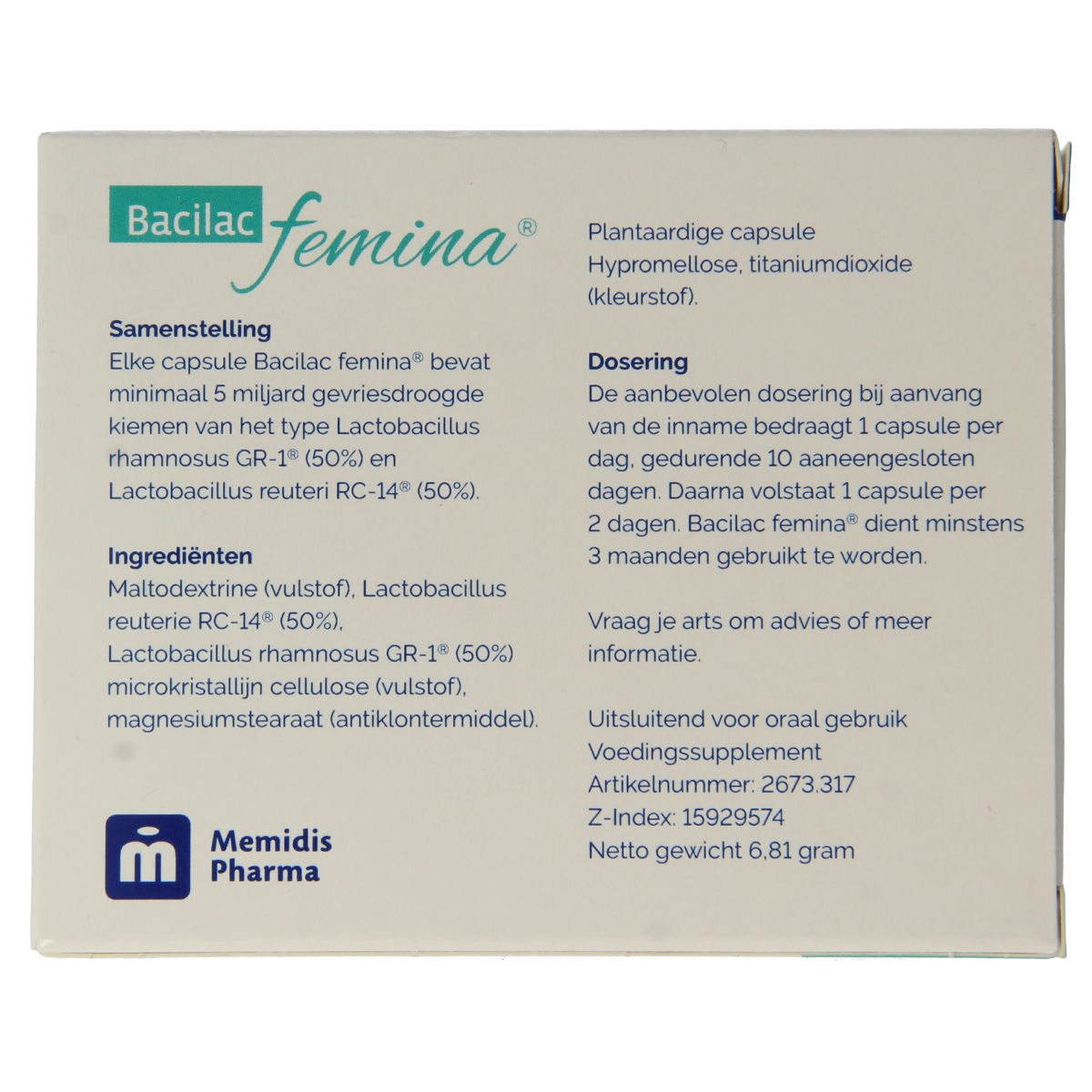 Memidis Pharma Bacilac femina 30.00 Capsules