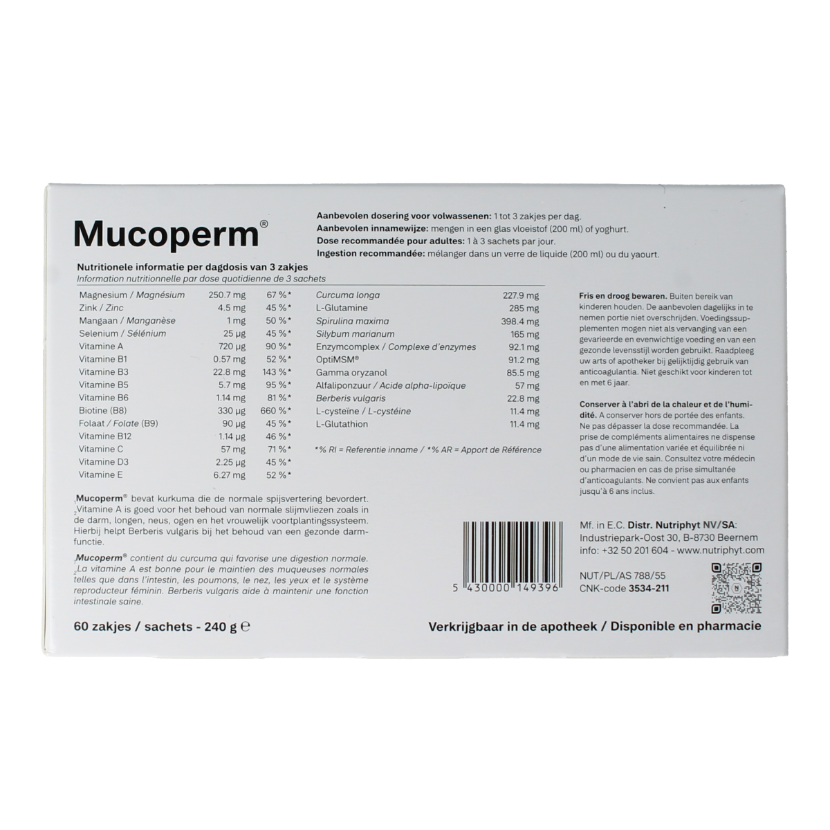 Nutriphyt Mucoperm 60.00 Zakjes