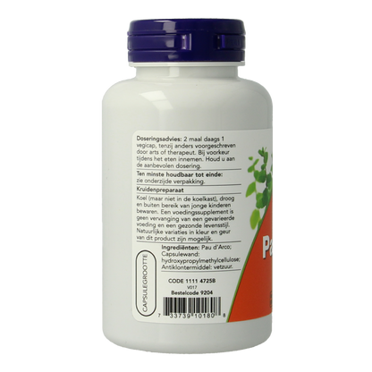 NOW Pau d'arco 500mg 100.00 Vegetarische capsules
