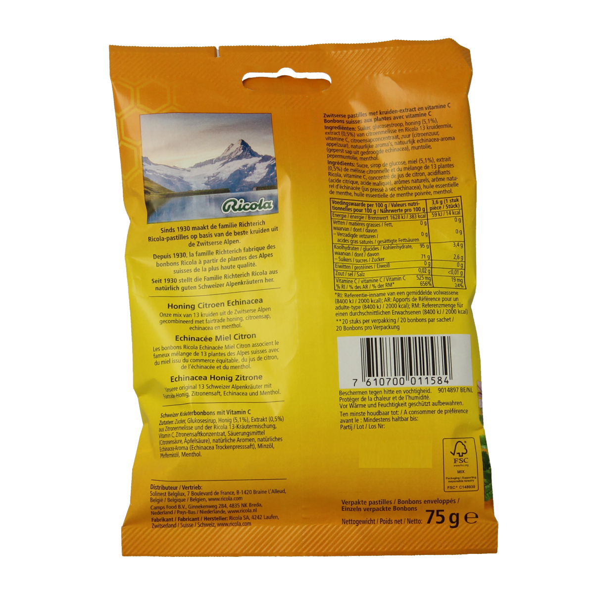 Ricola Honey lemon echinacea 75.00 Gram