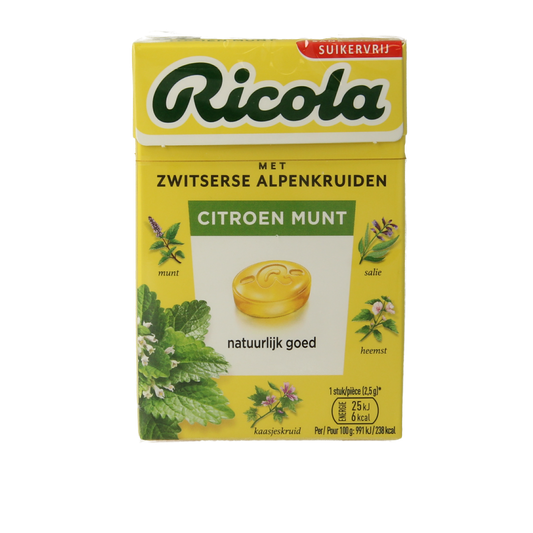Ricola Citroen munt suikervrij doosje 50.00 Gram