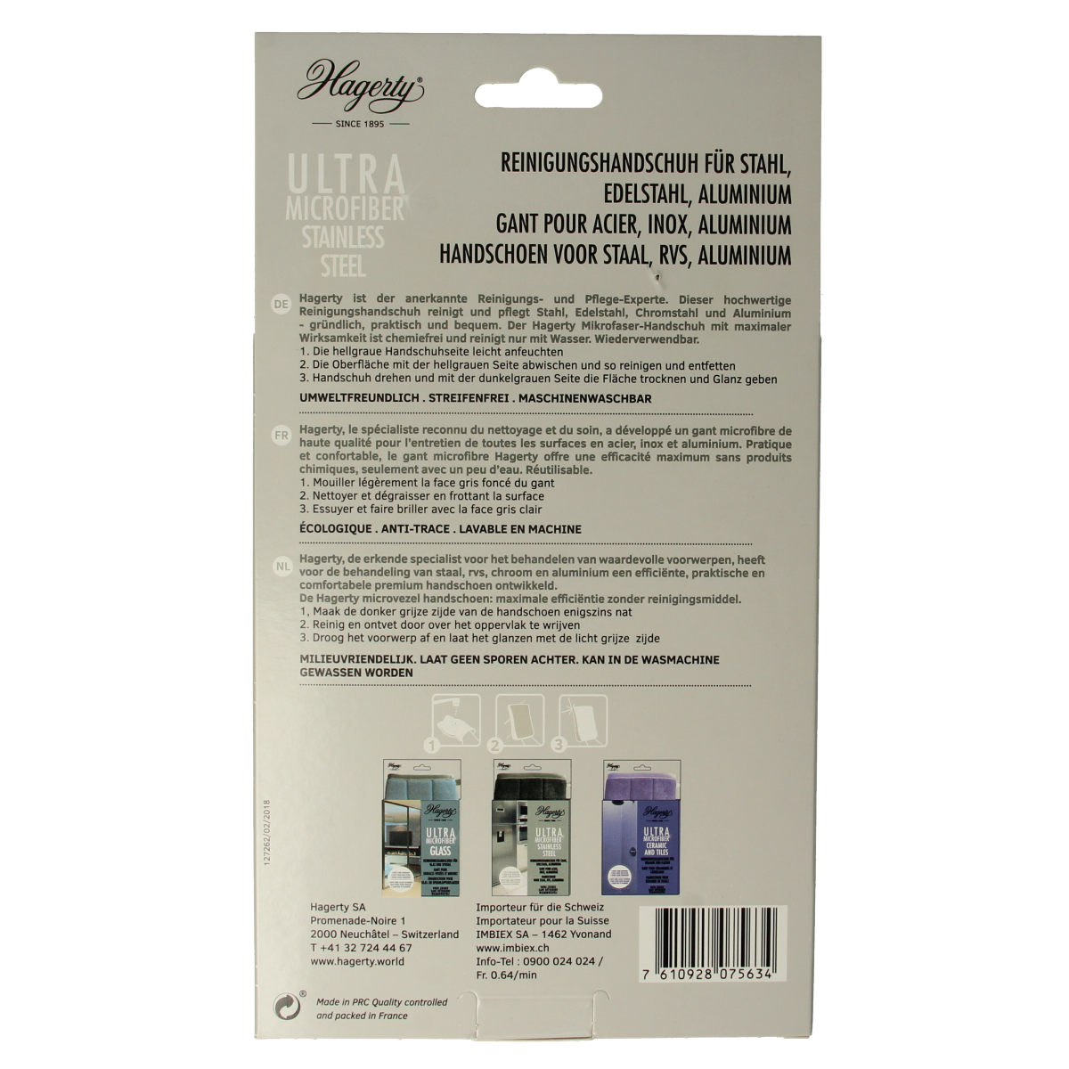 Hagerty Microfiber gloves stainless steel 1.00 Stuks