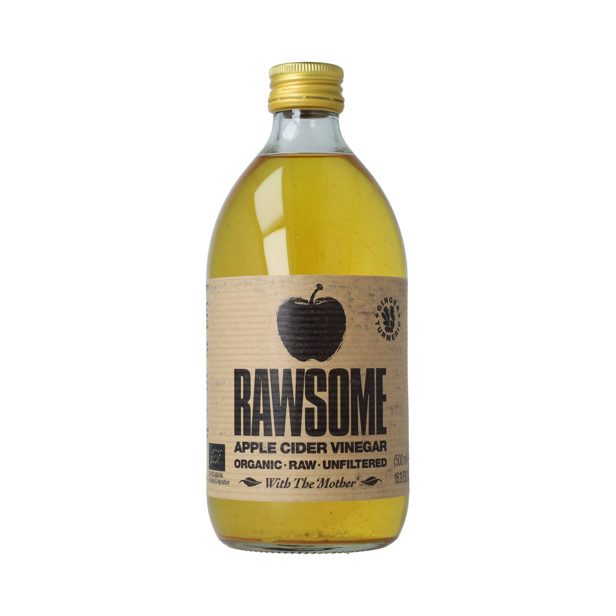 Rawsome Appel cider azijn met gember en kurkuma bio 500.00 Milliliter