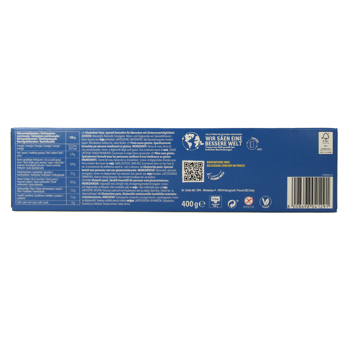 Schar Pasta spaghetti glutenvrij 400.00 Gram