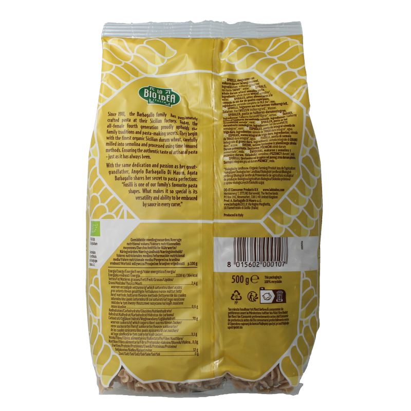 Bioidea Fusilli volkoren spirelli bio 500 Gram