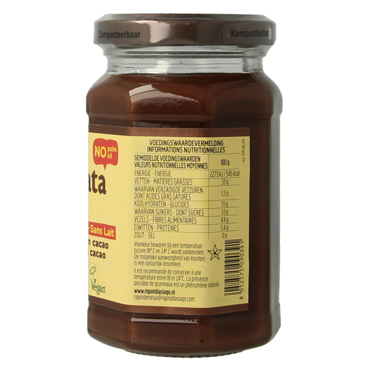 Nocciolata Hazelnootpasta zonder melk bio 250.00 Gram