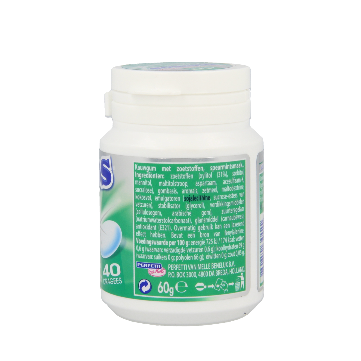 Mentos Gum greenmint white pot 40.00 Stuks