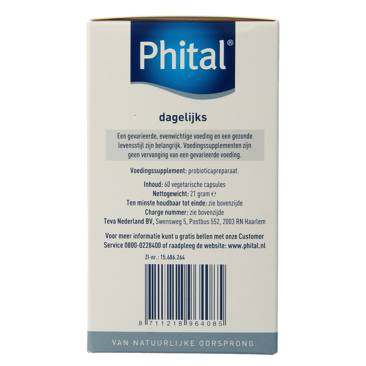 Phital Probiotica dagelijks 60.00 Vegetarische capsules
