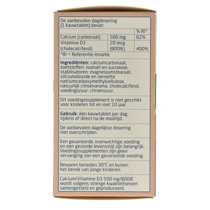 Teva Calcium / vitamine D 500mg / 800IE 90.00 Kauwtabletten