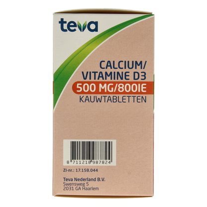 Teva Calcium / vitamine D 500mg / 800IE 90.00 Kauwtabletten