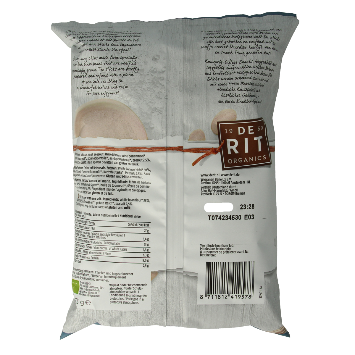 De Rit Bean sticks zeezout bio 75.00 Gram