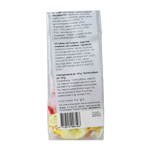 De Bron Fruit toffee suikervrij 70.00 Gram