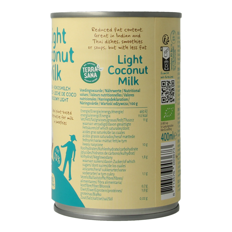 TerraSana Kokosmelk light vet bio 400 Milliliter