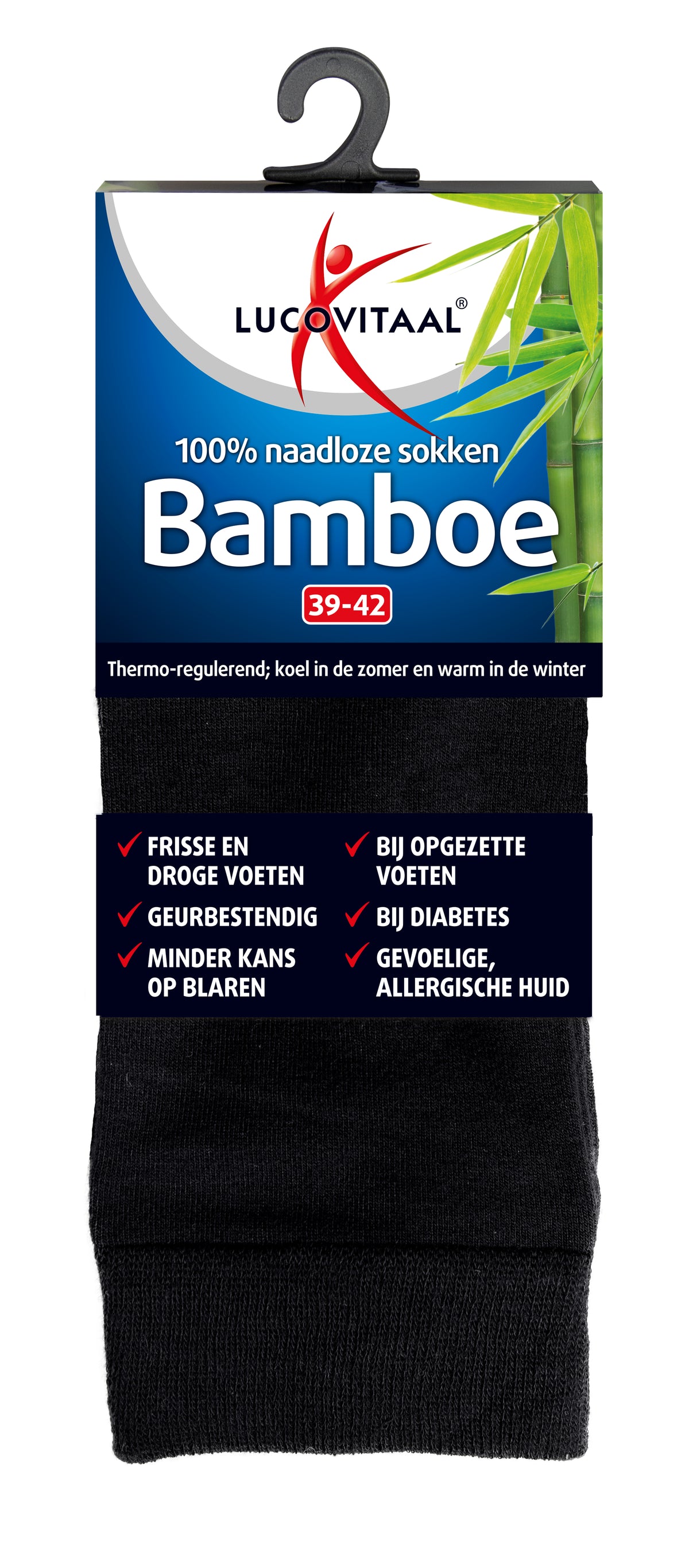 Lucovitaal Bamboe sok lang zwart  maat 39-42 1 Paar