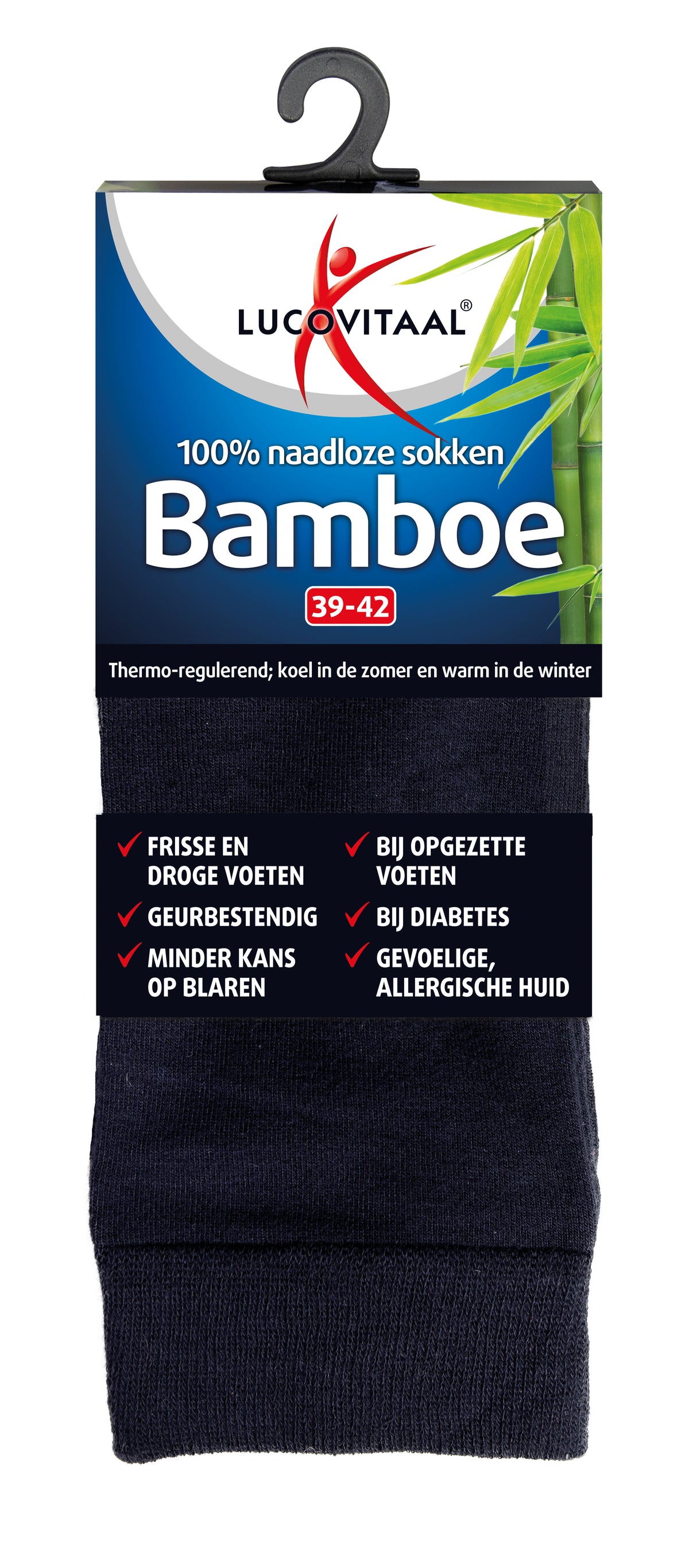 Lucovitaal Bamboe sok lang blauw  maat 39-42 1 Paar