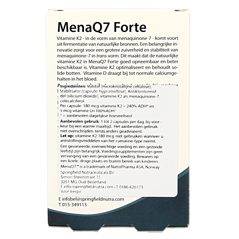 Springfield MenaQ7 Forte vitamine K2 180 mcg 30 Vegetarische capsules