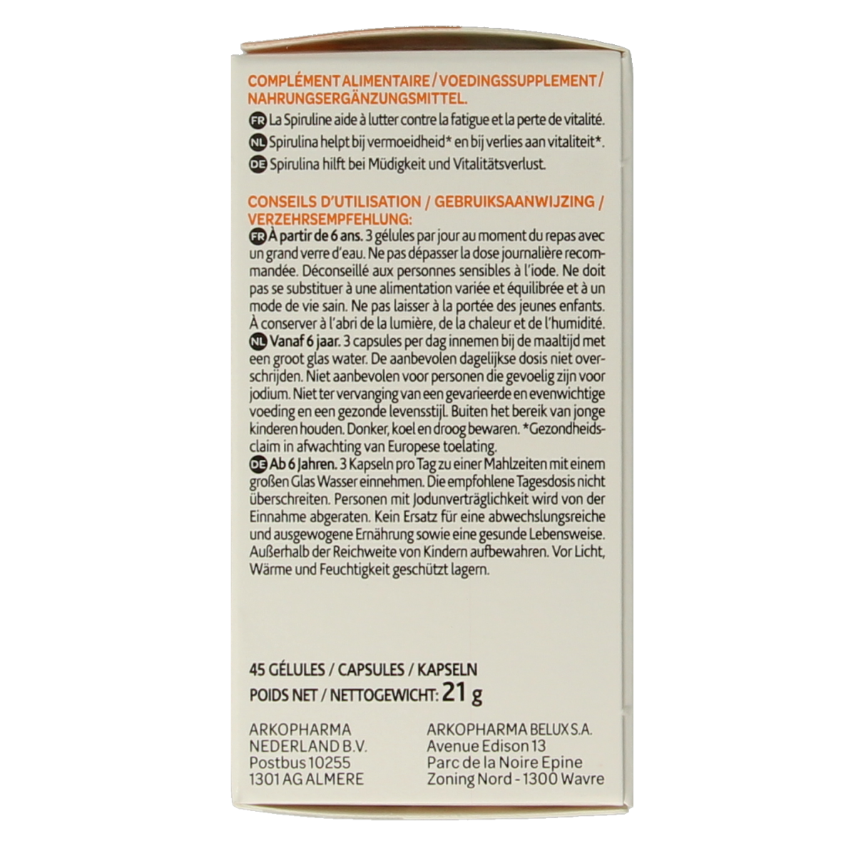 Arkocaps Spirulina bio 45.00 Capsules