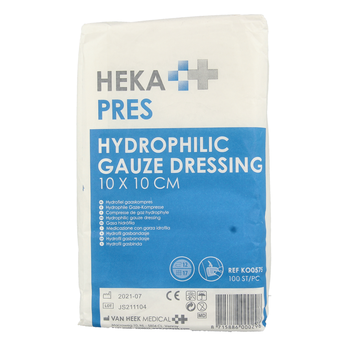 Hekapres Hydrofiele gaaskompres 10 x 10cm 100.00 Stuks