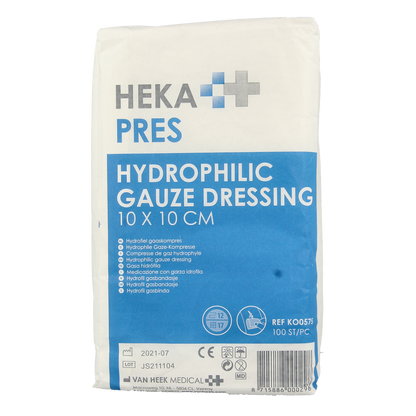 Hekapres Hydrofiele gaaskompres 10 x 10cm 100.00 Stuks